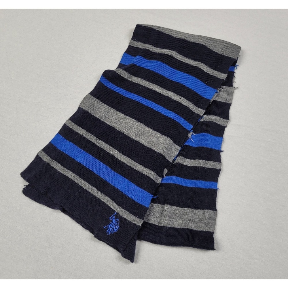 U.S. Polo Assn. Striped Knit Scarf Blue Gray Navy Embroidered Logo Unisex OS
